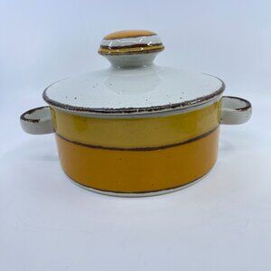 vintage stonehenge midwinter sun covered casserole with handles 1970's